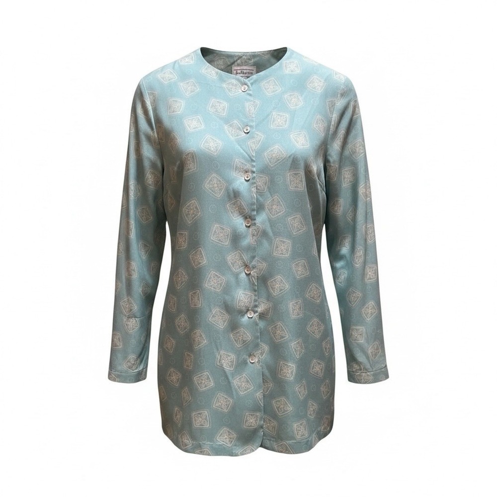 Talbots Women's Shirt Vintage 10 Medium Silk Blue Career Long Sleeve Button Up - Picture 1 of 6